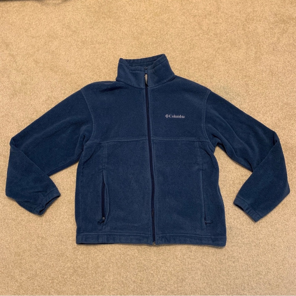 Columbia Blue Fleece Jacket Full Zip Pockets Mock Neck Mens Size M